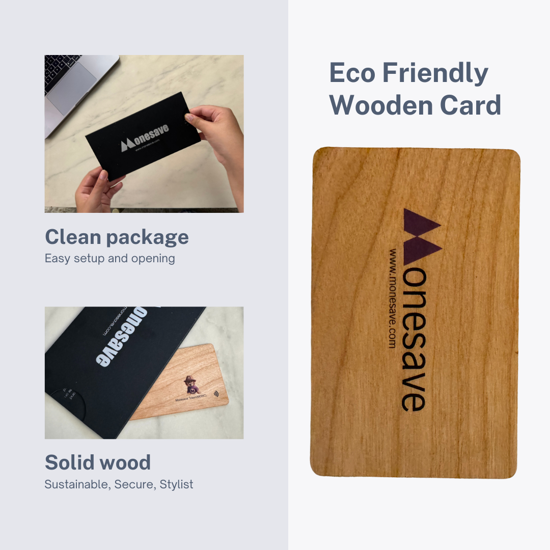 Monesave Wooden Card - Eco Friendly Cold Crypto Storage and Authenticator - with free Monesave App